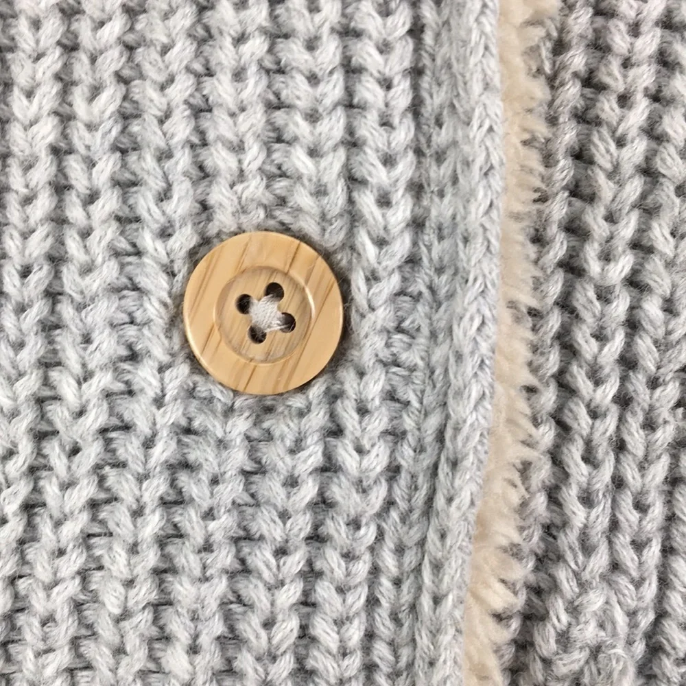 GAP Sherpa Gray Knit Sweater Animal Ears Hoodie Size 12-18M Great Condition